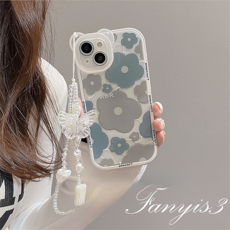 Compatible For iPhone 14 13 12 11 Pro Max X XR Xs Max 8 7 6 6s Plus SE 2020 Soft Case Pelindung Tanpa Lanyard Motif Bunga Biru Untuk