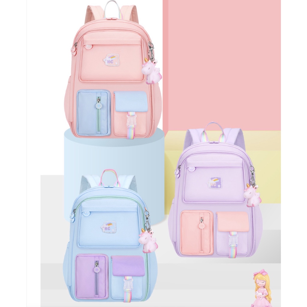 WWH21B Tas Sekolah Ransel Anak DOUBLE LAYER Macaron Model Backpack Impor TKM