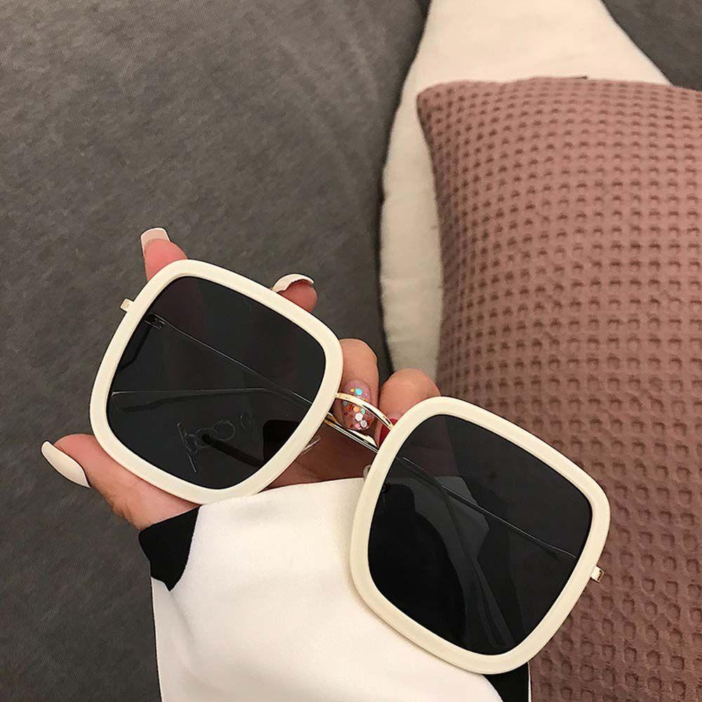 Mxbeauty Kacamata Hitam Wanita Elegan Fashion Visor Eyewear Anti-UV Putih Oversized Metal Frame Square Glasses