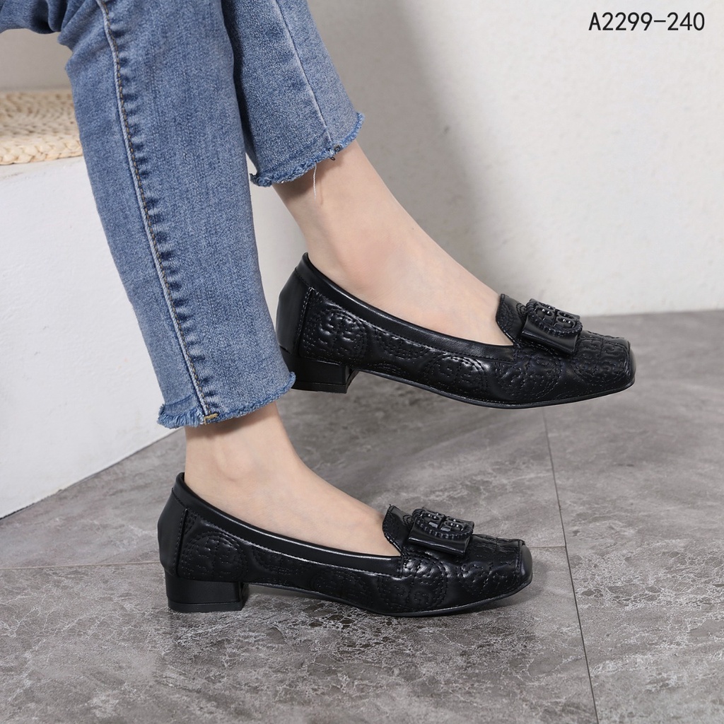 TB Leather Logo-Bow Block Heel A2299-240