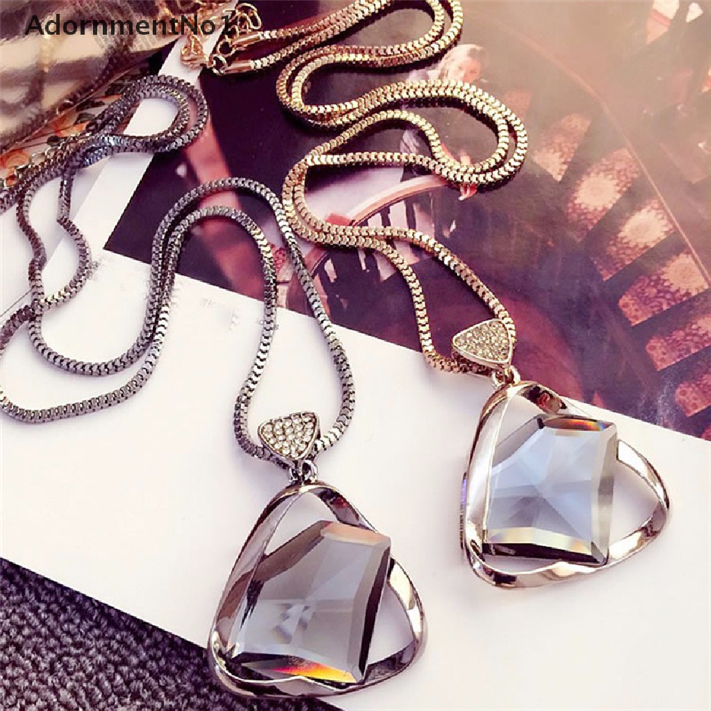 (AdornmentNo1) Kalung Rantai Panjang Liontin Geometri Aksen Kristal + Berlian Imitasi Untuk Perhiasan Wanita