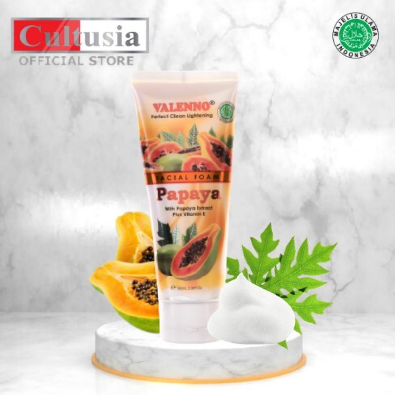PROMO  Valenno Facial Foam Pepaya 100gr / Sabun Prian Wanita Pembersih Muka Wajah Dan Jerawat ORIGINAL Viral Di Tiktok