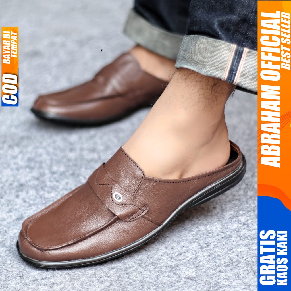 Sepatu Sandal Casual Kulit Asli Bustong Tutong Sendal Slop Original Murah Terbaru Kekinian