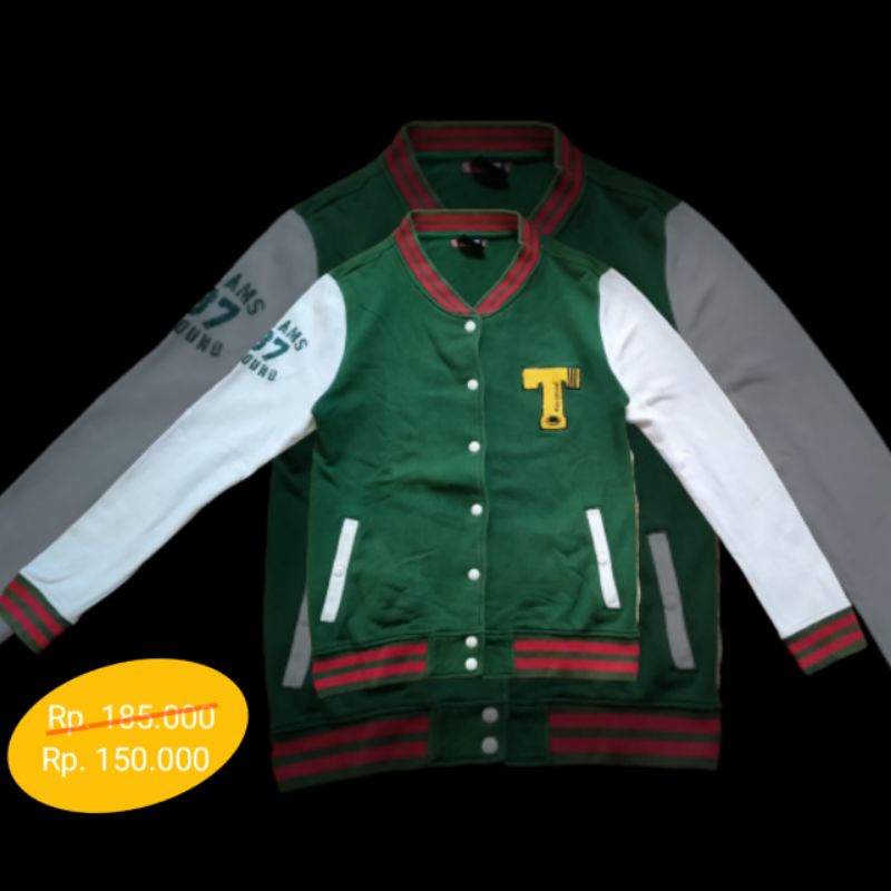 Varsity Jacket Polham UNISEX warna hijau putih