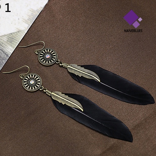 Anting Juntai Bentuk Bulu Roda Hollow Gaya Vintage Untuk Wanita