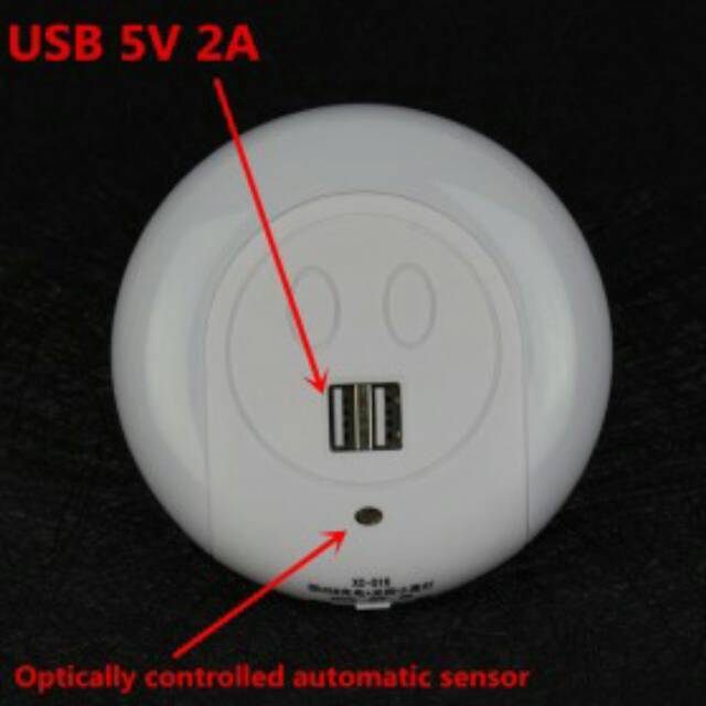 Lampu Tidur LED Sensor Cahaya dengan 2 Port USB