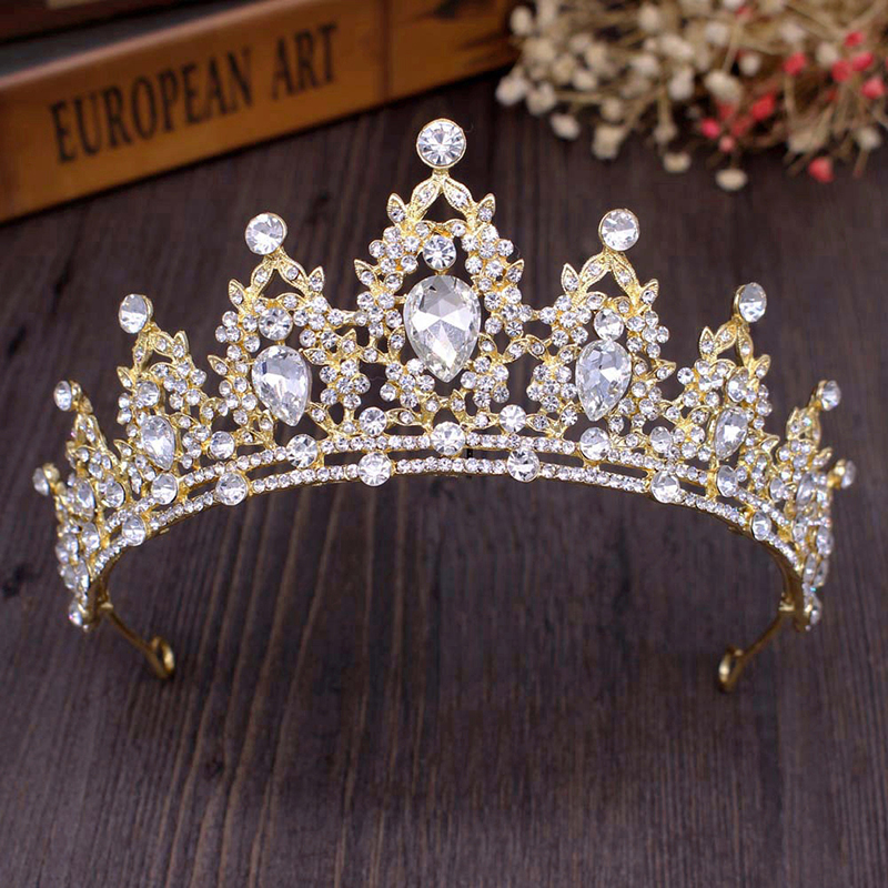 Mahkota Tiara Kristal Emas untuk Wanita Pernikahan / Wisuda / Rias