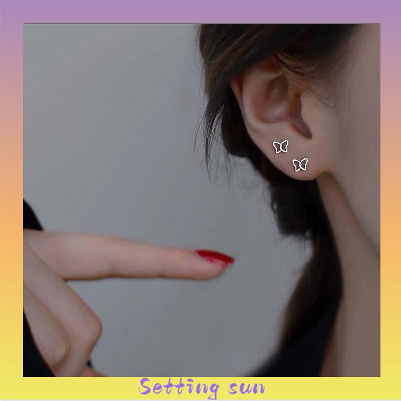 S925 Silver Stud Earrings untuk Siswa Perempuan Anting Desain Kecil Serbaguna Sederhana TN