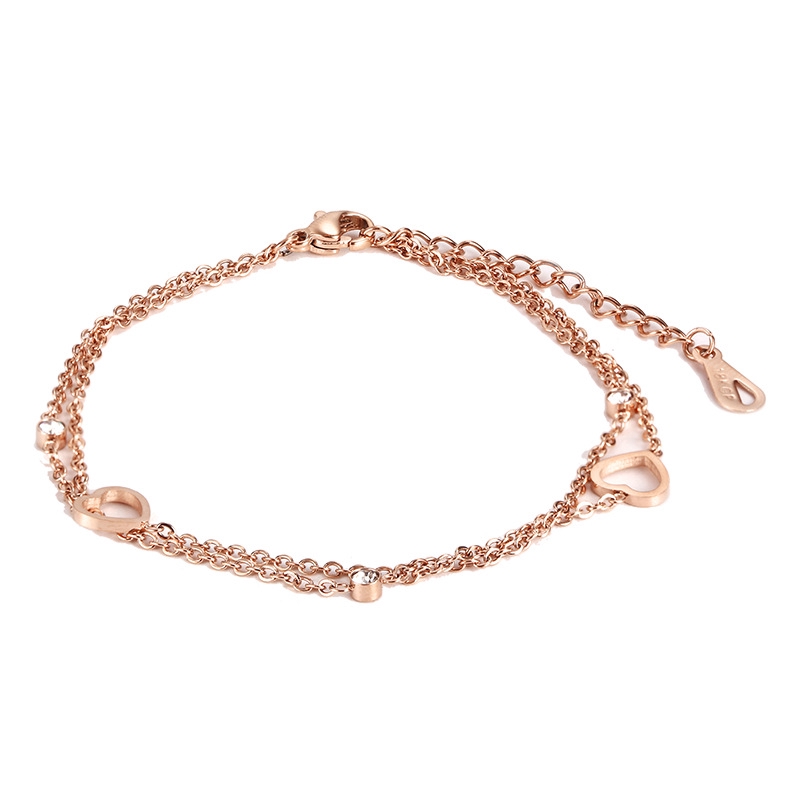 Gelang Tangan Rantai titanium Steel Lapis Rose Gold Desain Hati Hollow Anti Karat Tahan Lama Untuk Wanita-Emas Mawar 16cm + 5cm
