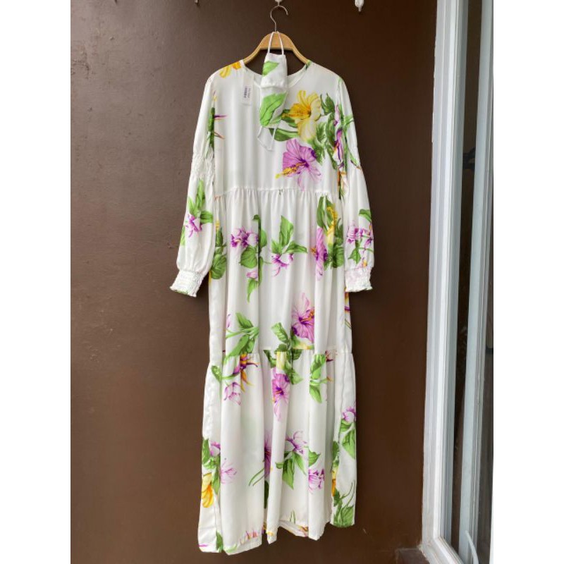 lica maxi import, dress gamis motif Zara bunga lilac