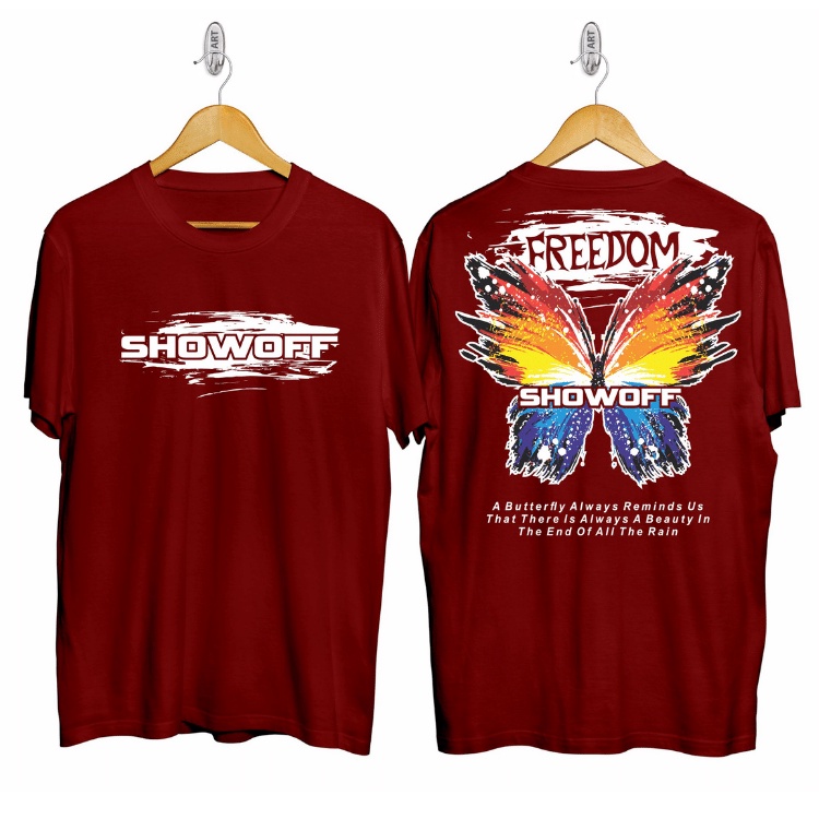 Baju Kaos Showoff Butterfly Freedom  Kaos Kupu - Kupu  T-Shirt Pria Wanita