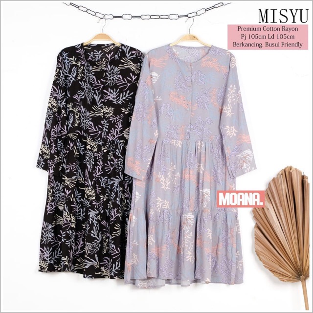 Misyu Tunik Katun Rayon Motif Bunga Shabby Kancing Depan