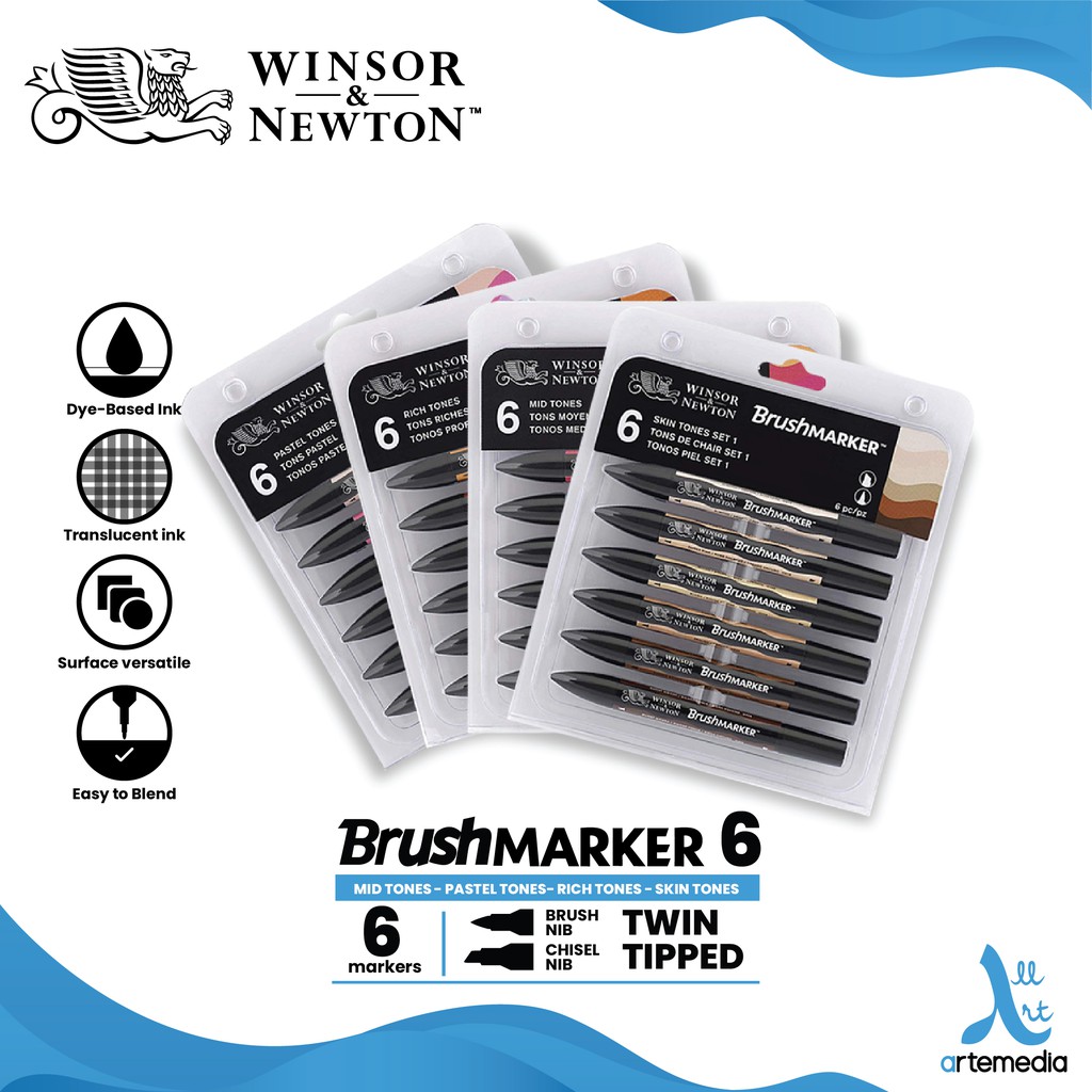 

Winsor & Newton Promarker Brush Marker Pen Set 6 Dual Point Alcohol Base