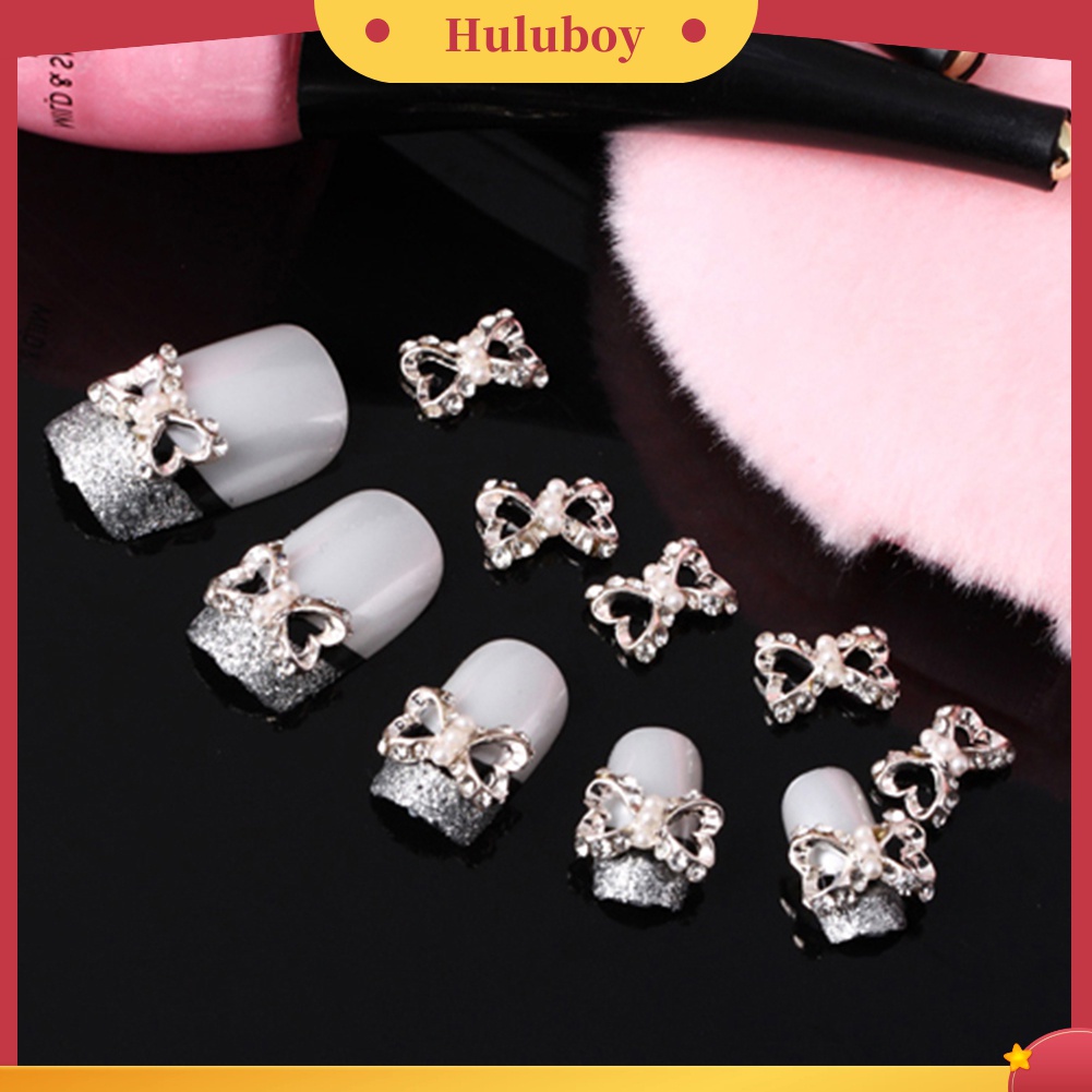 Huluboy Huluboy♡ 10pcs Stiker Kuku DIY Bentuk Pita Dengan Berlian Imitasi