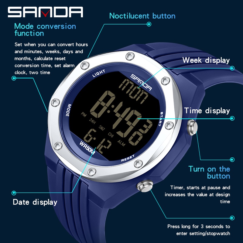 SANDA 6093 Jam Tangan Pria Wanita Digital EL Backlight Sport Watch Anti Air WATCHKITE WKOS