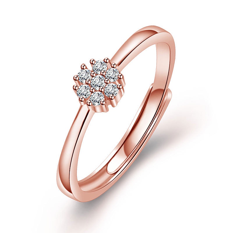 Cincin Rose Gold 18k Model Terbuka Adjustable Hias Berlian Zirconia Untuk Wanita