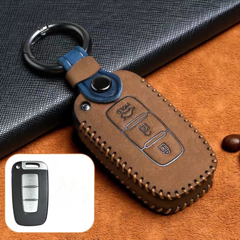 Case Pelindung Remote Kunci Mobil Bahan Kulit Untuk Hyundai Grand Santa Fe Ix45