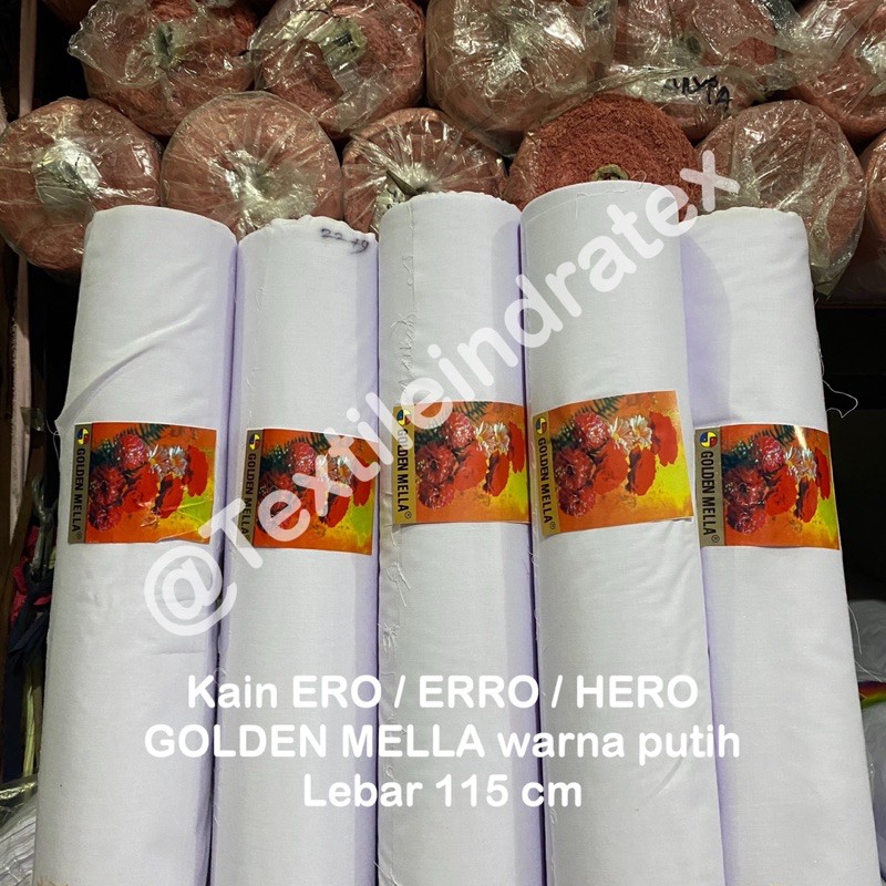 ( per 1 roll ) kain furing ero erro hero GOLDEN MELLA PUTIH sariwarna rollan lebar 115 cm isi 27 meter bahan baju kemeja furing lapisan gamis koko brukat tile satin kebaya rok batik kerudung jilbab hijab neci segi empat segiempat seragam sekolah dekorasi