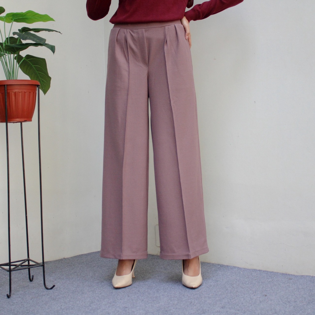 Naya Kulot Panjang Wanita Kerja Kantor Kuliah Sidang Formal Hitam Celana Bahan Kulot-MILO