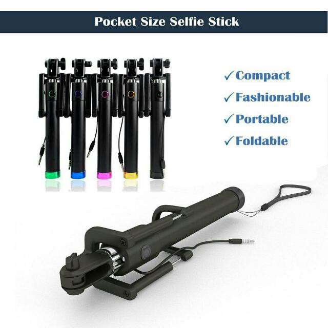 TONGSIS FULL BLACK KABEL SELFIE STICK MONOPOD TOMBOL SELFIE STICK HOLDER LIPAT TONGSIS HITAM