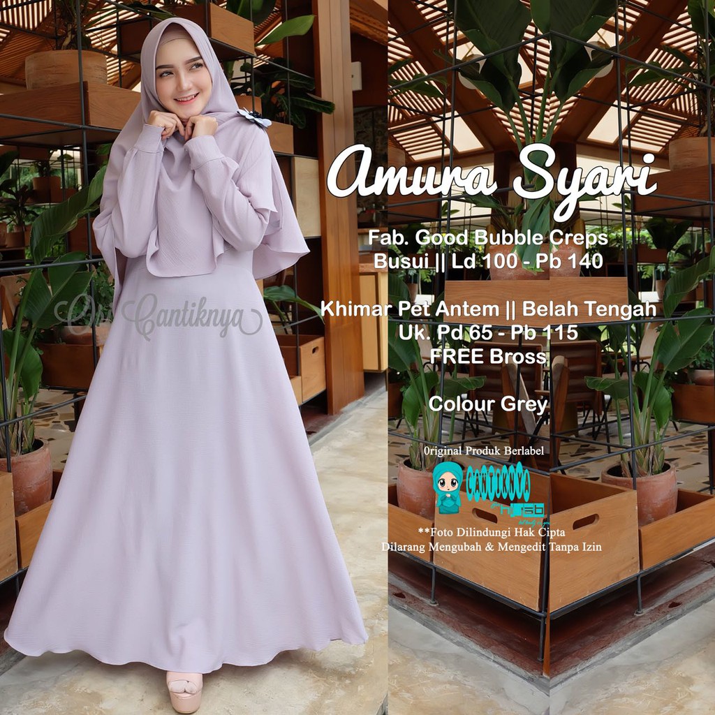 AMURA SYARI GREY ALLSIZE 100 /140 Gamis Bubble Busui Seragam Murah Cantik Asli Original Umroh CTY