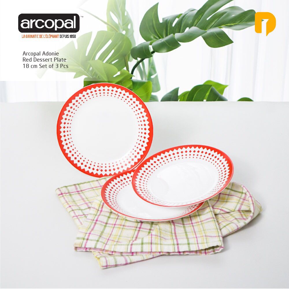Piring Arcopal Adonie Red Dessert Plate Set of 3 Pcs