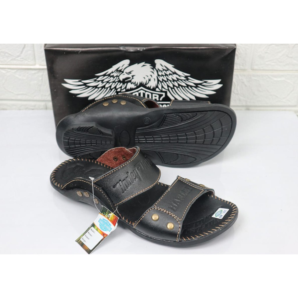 Terbaru Sandal Pria Kulit Sapi Asli Harley Davidson Ban 2 Track New Real Leather Cow Sendal Casual P