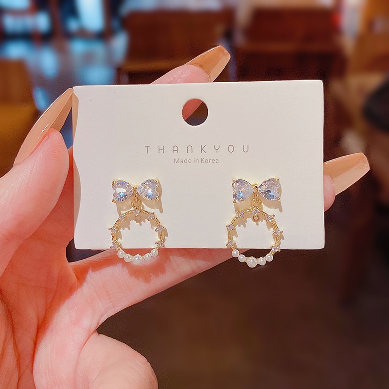 Anting Stud Desain Pita Bahan 925 silver needle Aksen Zirkon