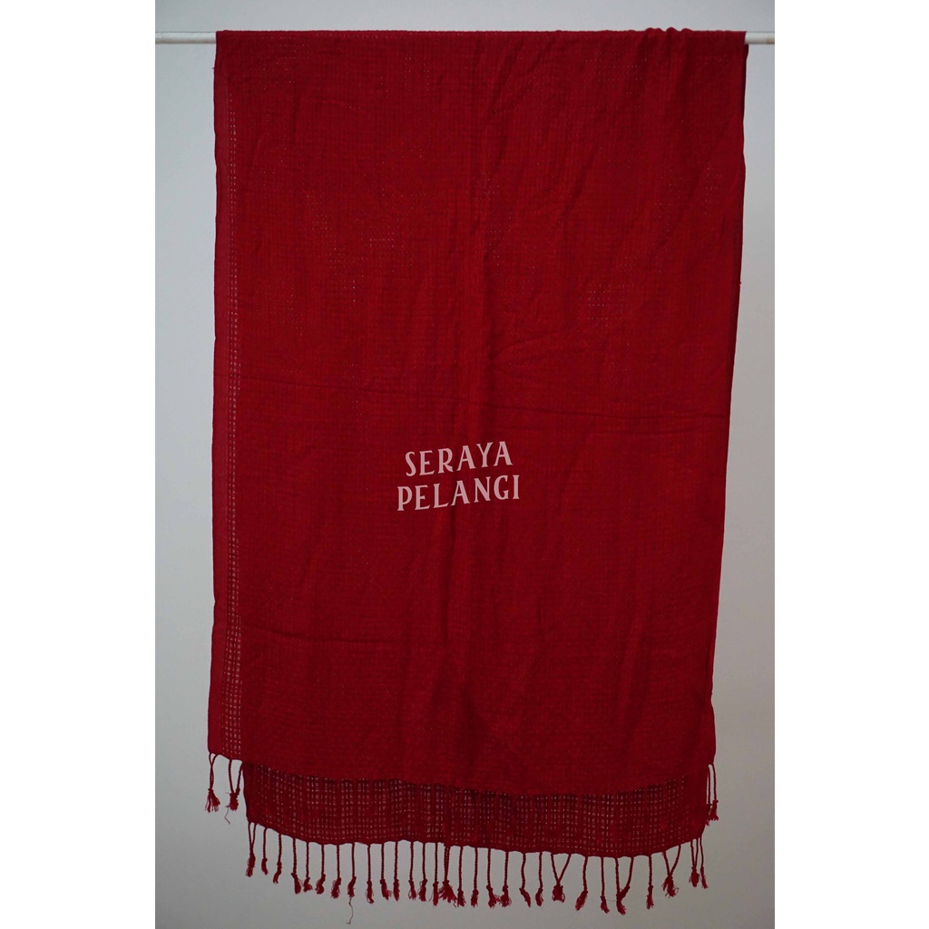 Selendang Rajut | Scarf | Syal | Shawl | Pasmina | Pashmina | Souvenir | Birthday Gift | Hadiah Ulang Tahun | Aksesoris Fashion Wanita Pria | Poleng | Catur | Kotak Hitam Putih | Grosir Murah | Unisex | Polos-06 Merah