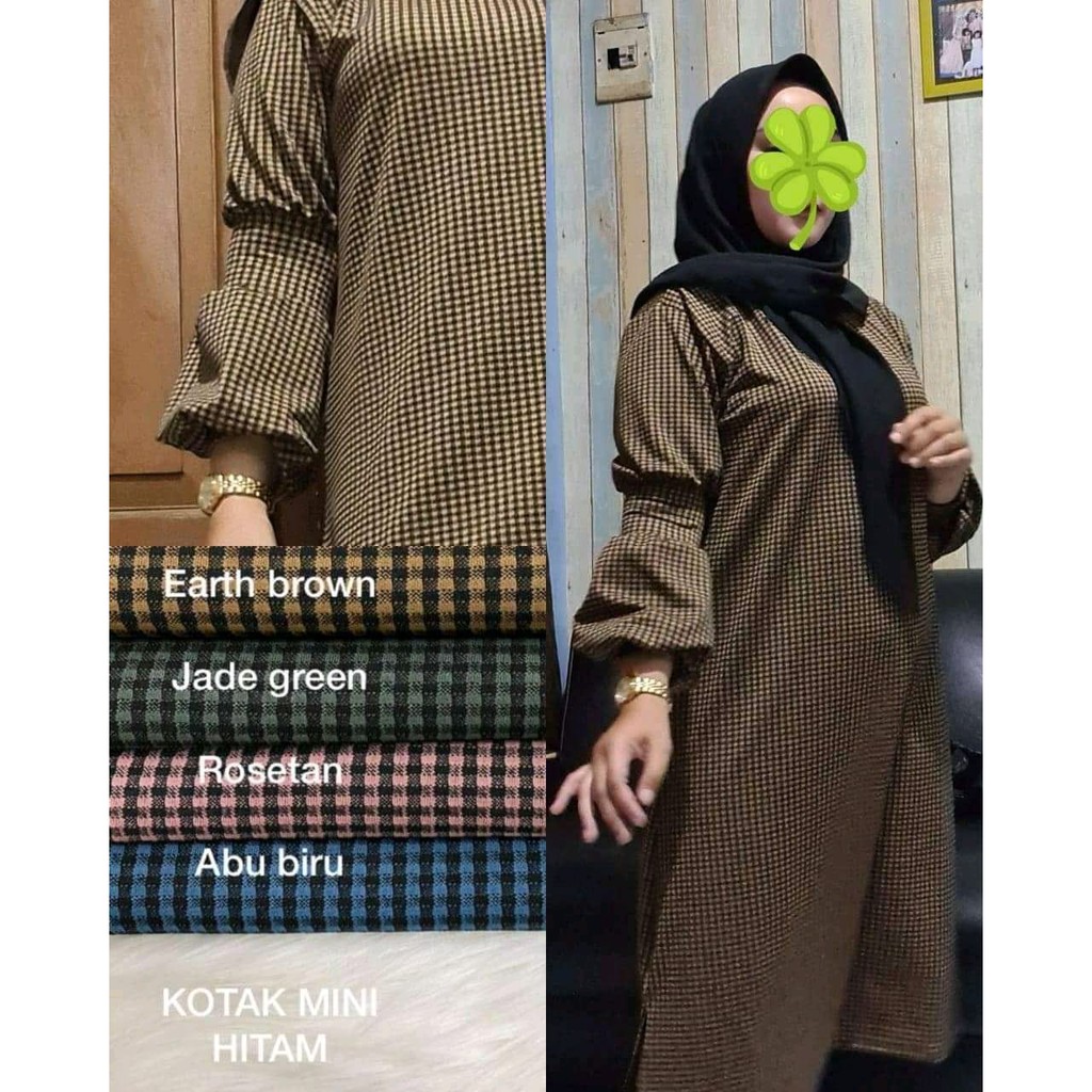 Tunik wanita modern motif kotak kecil