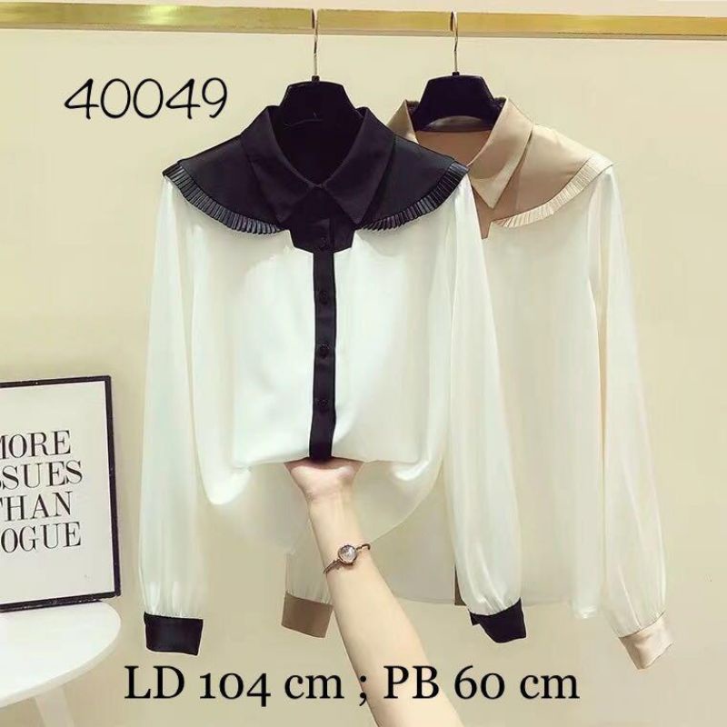 [LD 104] Blus import wanita bahan silk kombinasi
