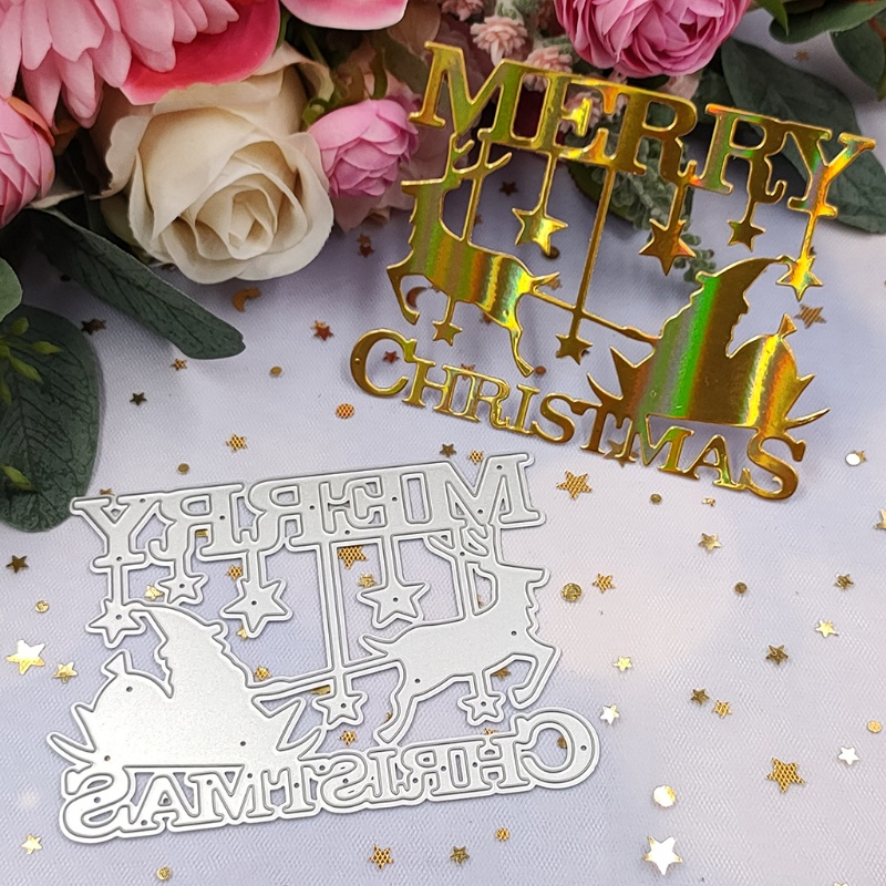 Cetakan Stensil Cutting Dies Motif Kereta Rusa Natal Bahan Metal Untuk Scrapbook / Craft DIY