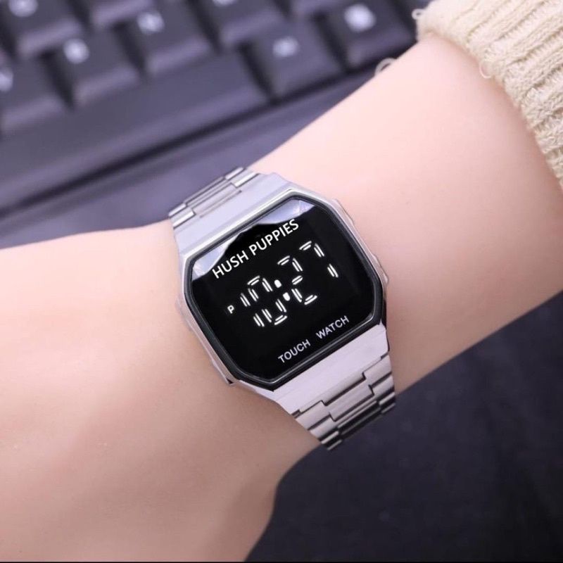 JAM TANGAN WANITA HushPuppies TOUCH WATCH DIGITAL FASHION RANTAI FULL STAINLESS STEEL FREE BOX FREE 