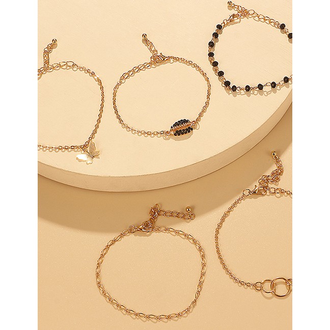 LRC Gelang Fashion Golden Ring Diamond Shell Butterfly Bracelet Set  P06569