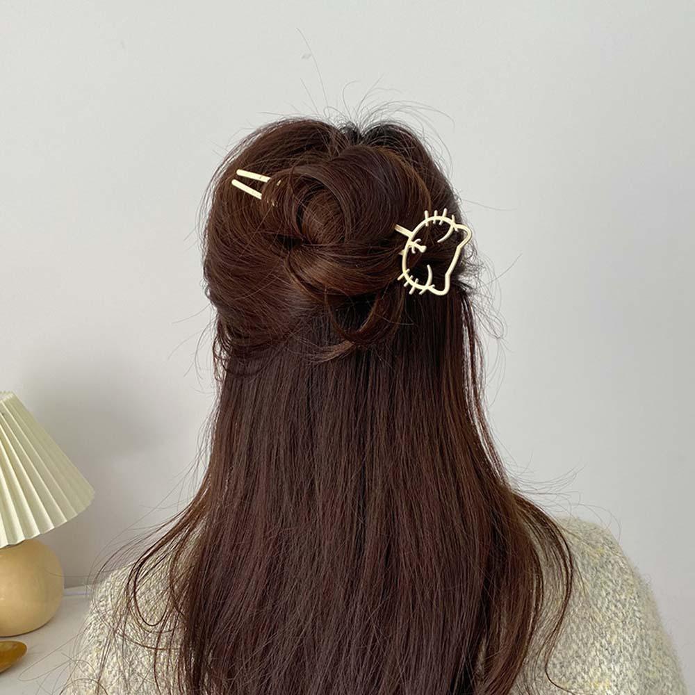Agustinina Rambut Kucing Tongkat Temperamen Gadis Wanita Berongga Logam Buram Rambut Garpu