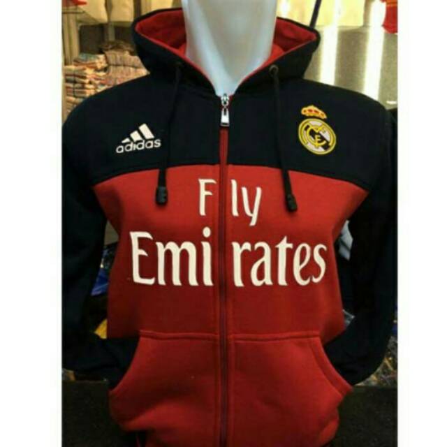 Jaket hoodie Real Madrid Adidas warna hitam merah terbaru musim 2016/2017