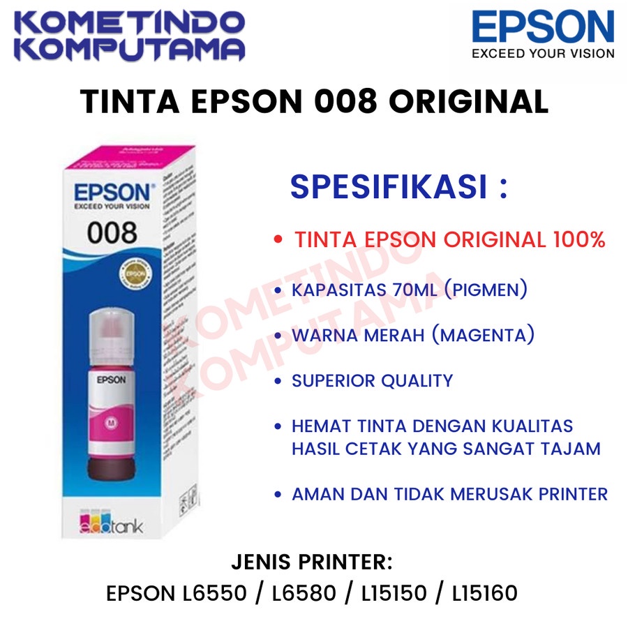 008 Magenta Pigmen 70ml Tinta Epson L15150 / L15160 / L6550 / L6580 Original 100% T 008