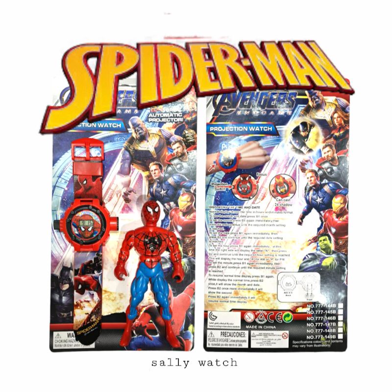 Jam Tangan Anak Proyektor 24 Gambar + Bonus Action Figure Avengers Spiderman Ironman Captain America