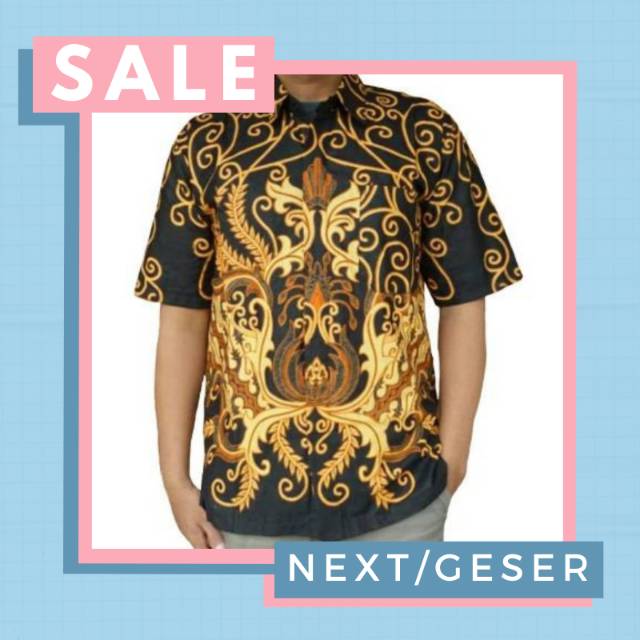 Kemeja Batik Pria Lengan Pendek Motif Seno Kuning