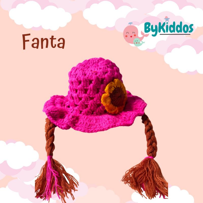 Topi Bayi Kupluk Wig Kepang Bunga Pita wig usia 6-24 Bulan