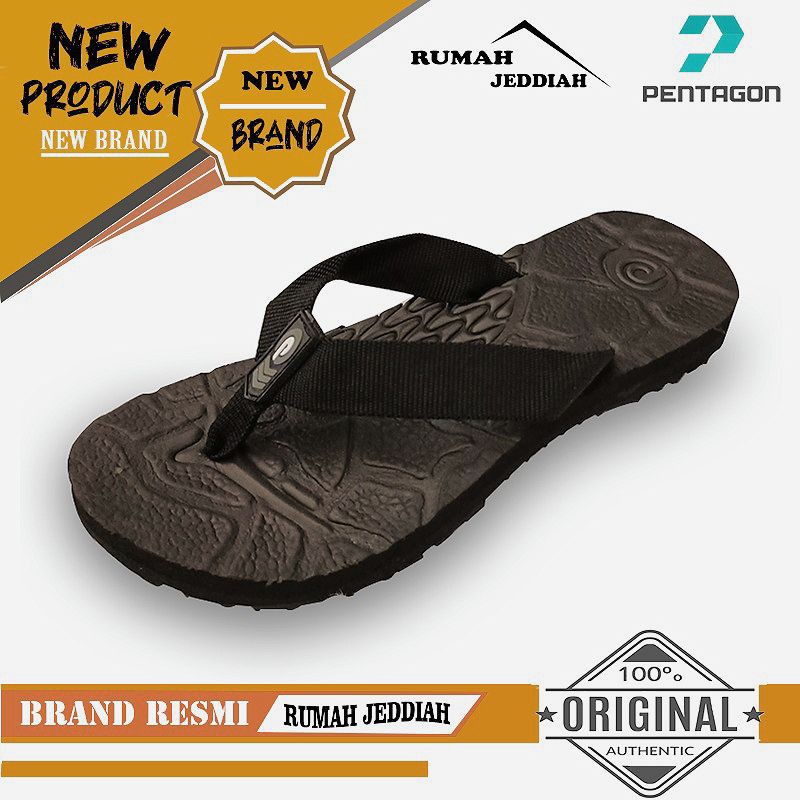 Pentagon [TIGER] Sandal pria japit hitam polos/sandal outdoor/sandal hiking cowok/Sendal jepit gunung