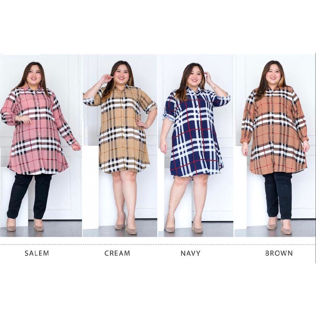 SYN Kemeja Tunik Jumbo Wanita Kotak Burberry