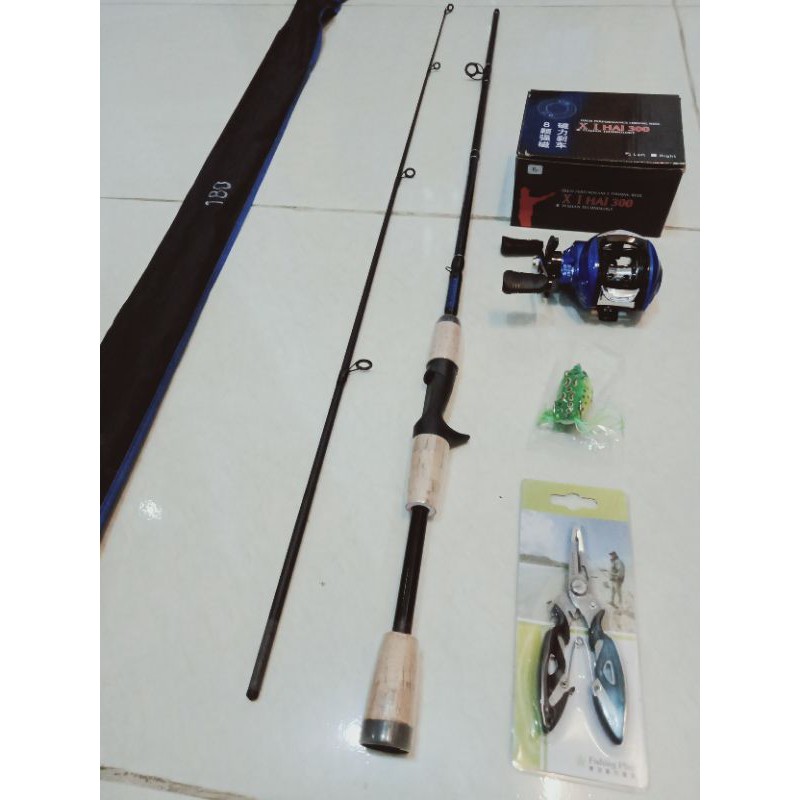 Casting Set Komplit Joran Carbon panjang 1.80+reel bc 10+1 bearing+ sdh pasang benang+tang+umpan