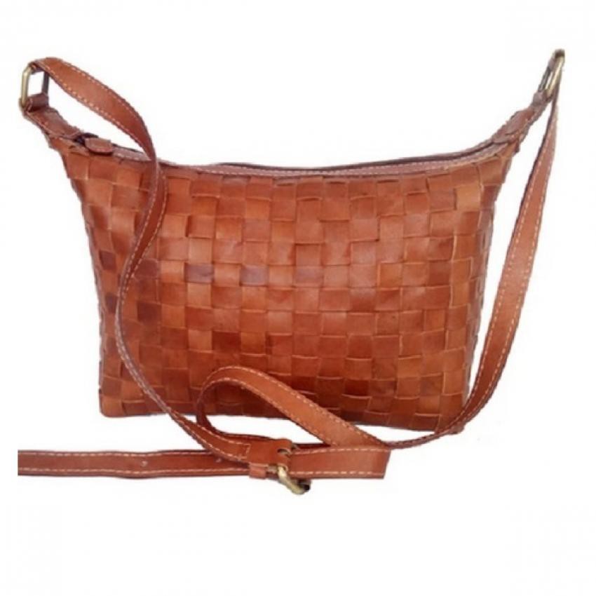 Djogja Klasik Craft Tas Kulit Slempang Long Strip Anyam