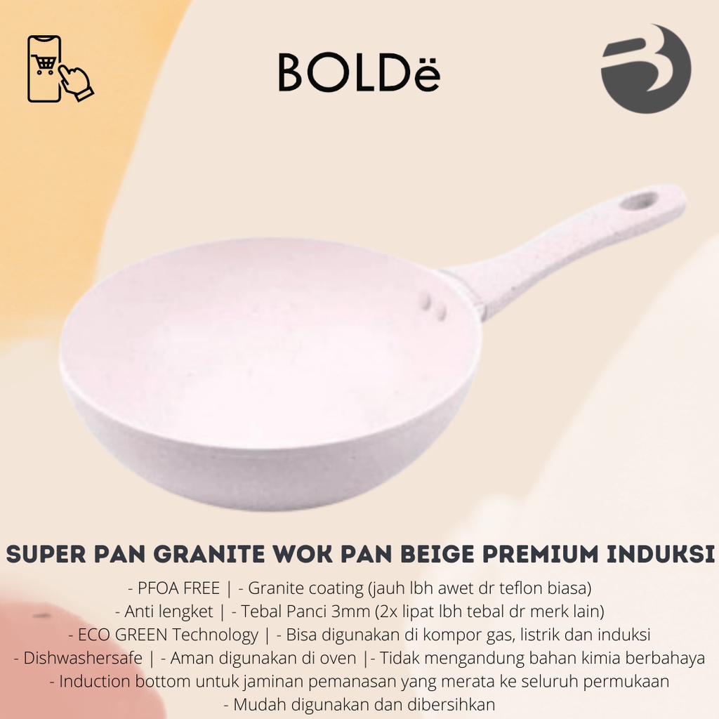 BOLde super pan granite Wok Pan beige premium quality induksi