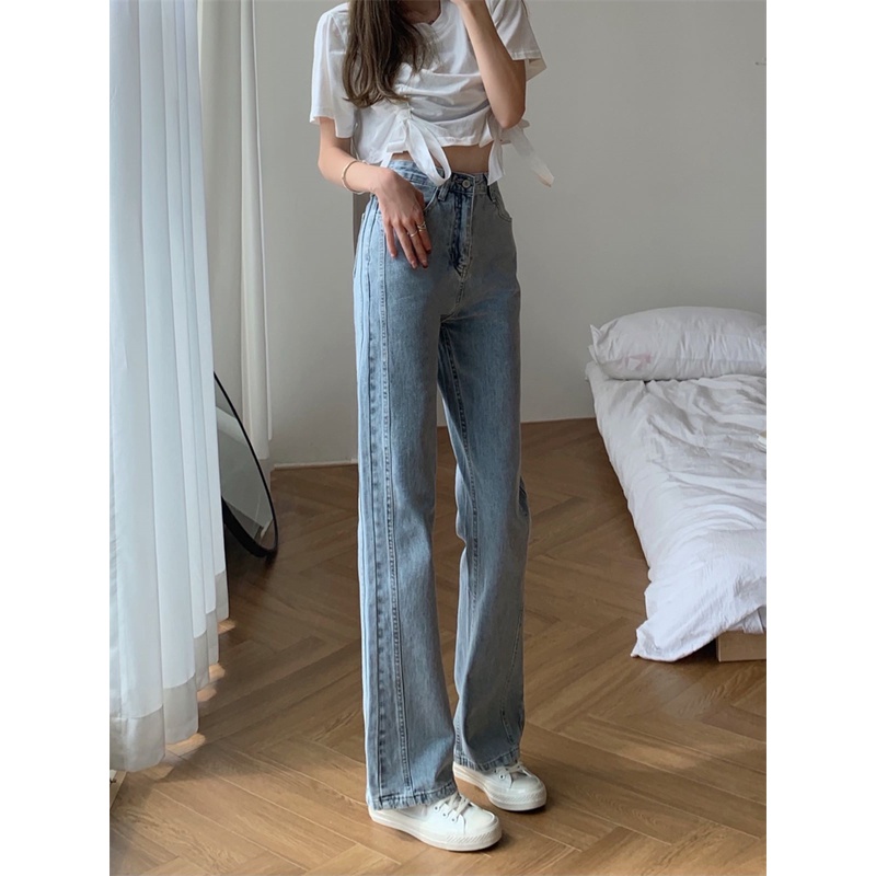 Korean style straight leg  loose light blue jeans