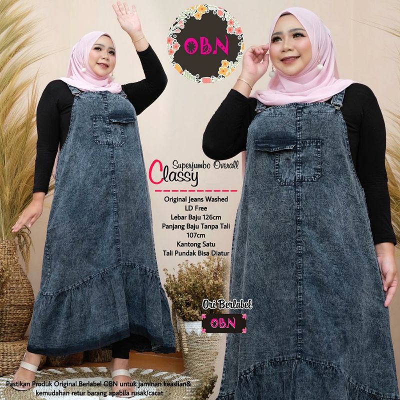Classy JUMBO overall/ Jeans wash snow/ Ld free Lebar Baju 126/ panjang bisa di atur