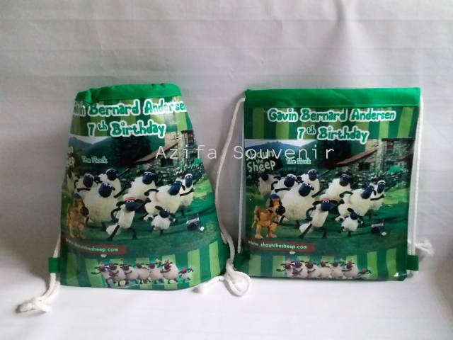 Tas Ultah / Goodie Bag Souvenir Ulang Tahun Anak Murah model Serut  Backpack Custom-2