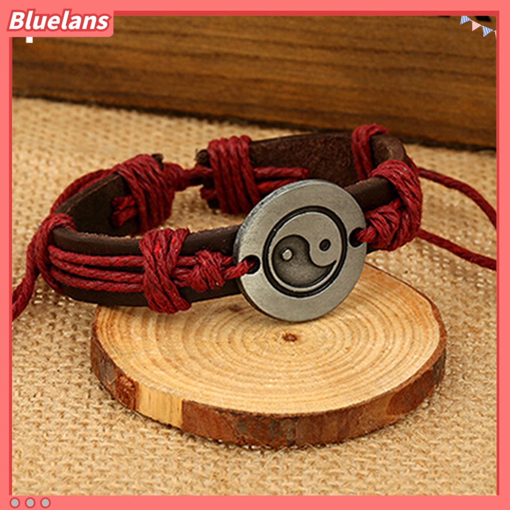 Bluelans Unisex Eight Diagram Faux Leather Rope Weave Charm Infinity Multilayer Bracelet