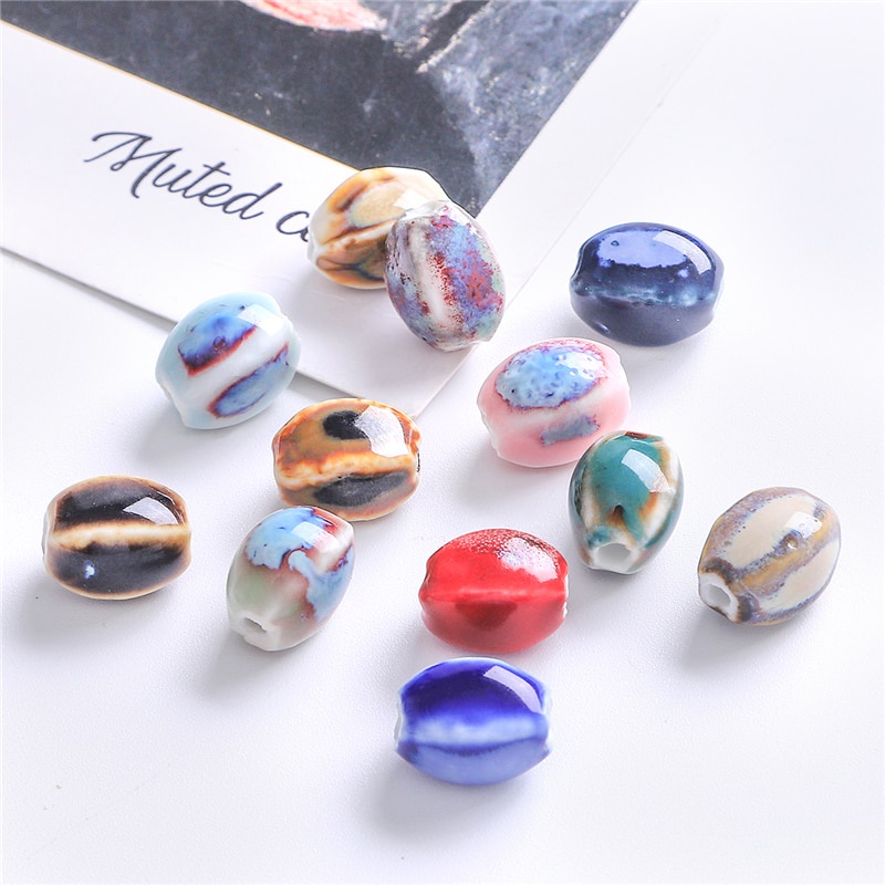 10 PCS/Banyak 13X10 Mm Keramik Warna-warni Porselen Bentuk Oval Manik-manik untuk Membuat Perhiasan Aksesoris DIY Gelang Kalung Kualitas Tinggi